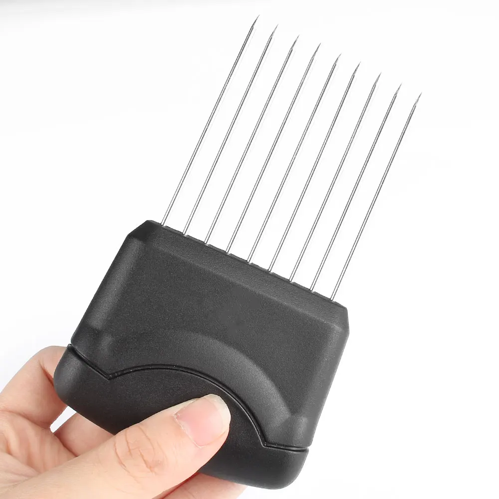 Hot Selling Stainless Steel Food Slice Onion Needle Onion Fork Vegetables Fruit Slicer Tomatoes Cutter Cutting Safe Holder