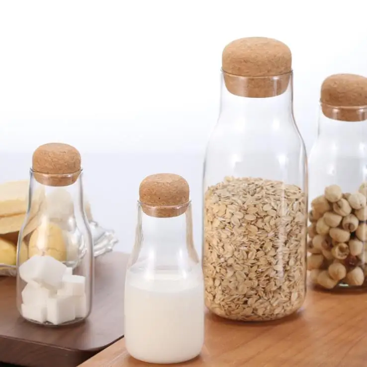 Glass Bottle Storage Jar with Cork Lid