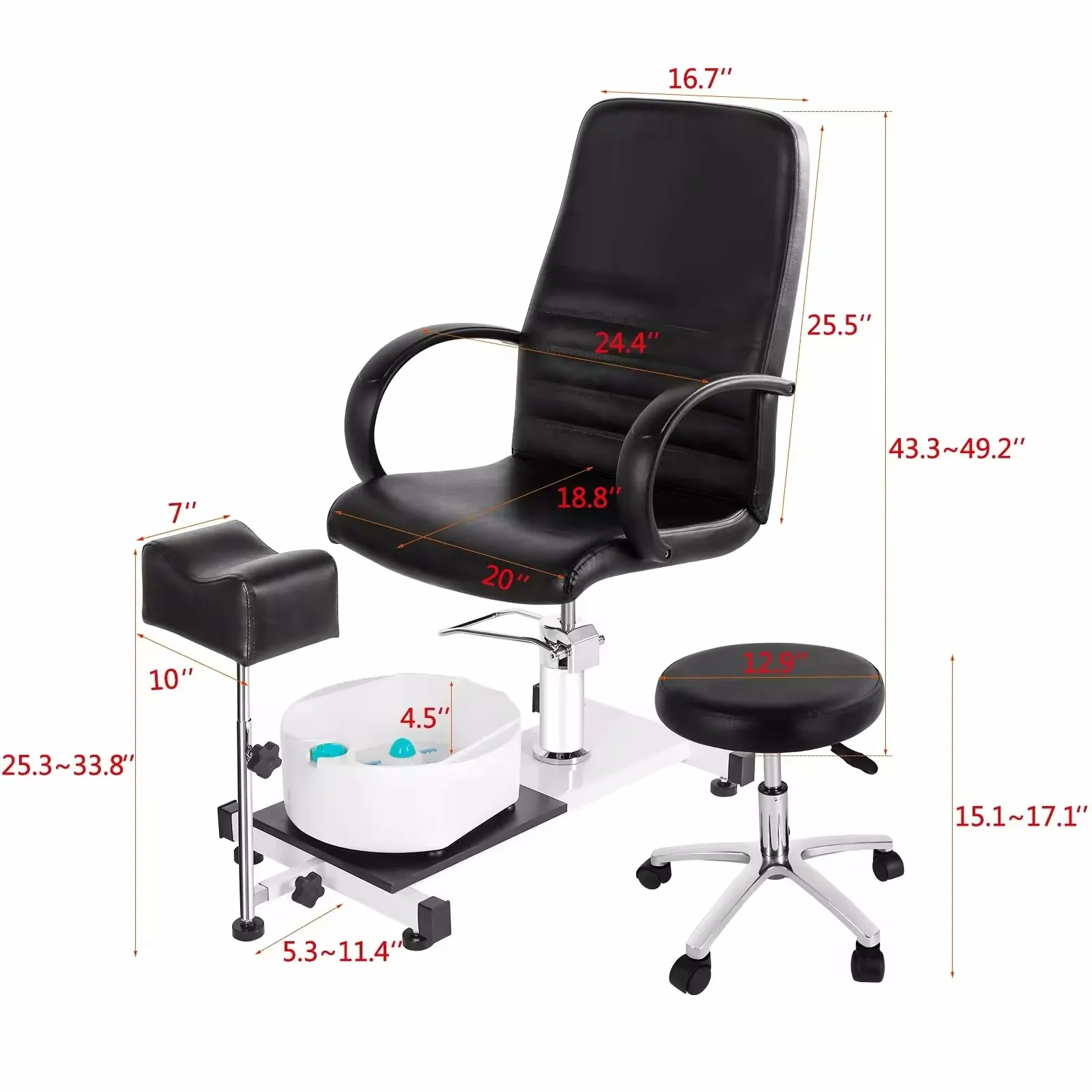 Black pedicure Chair with Rotating stool Hot Nail spa chair with massage bowl Durable barbershop equipment for sale