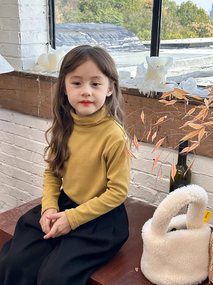 617 fall autumn winter design little baby girls clothes solid under shirt infant toddler fur fleeced top warm clothing