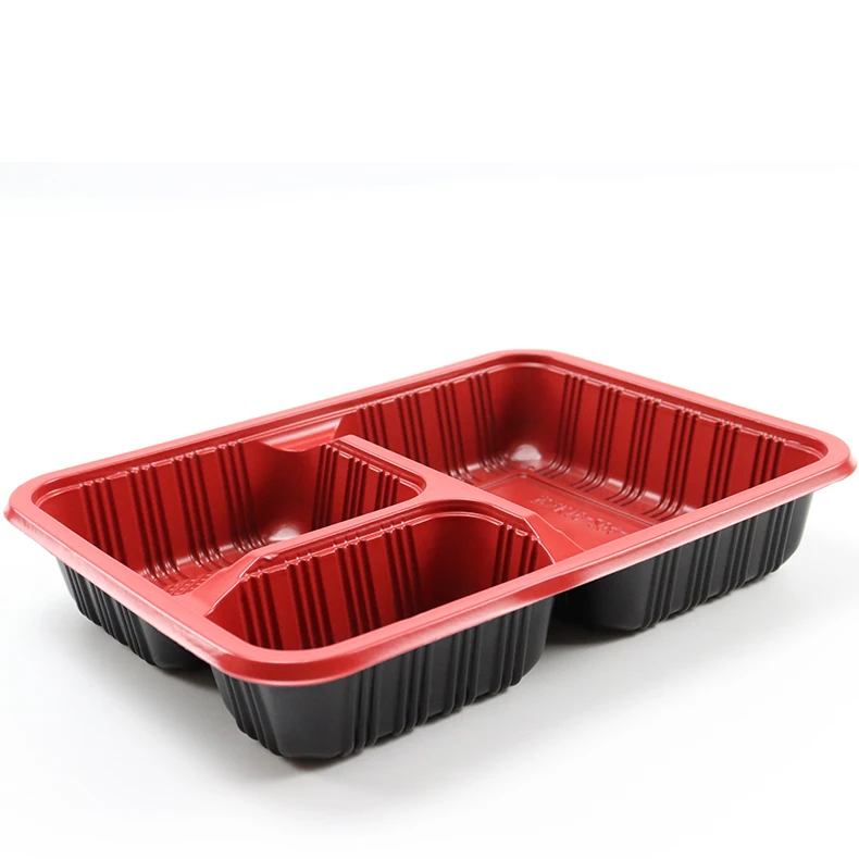Hot sales rectangular PP disposable food packaging containers 3 compartments plastic lunch box with lid