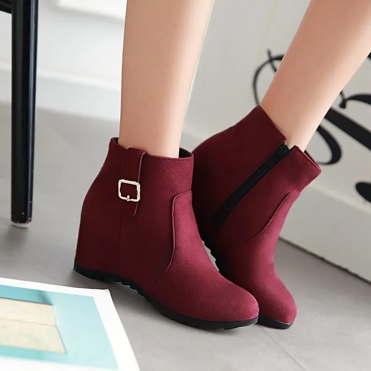 Women Ankle Boots Fashion Women Suede Wedges Zipper Solid Color Short Booties