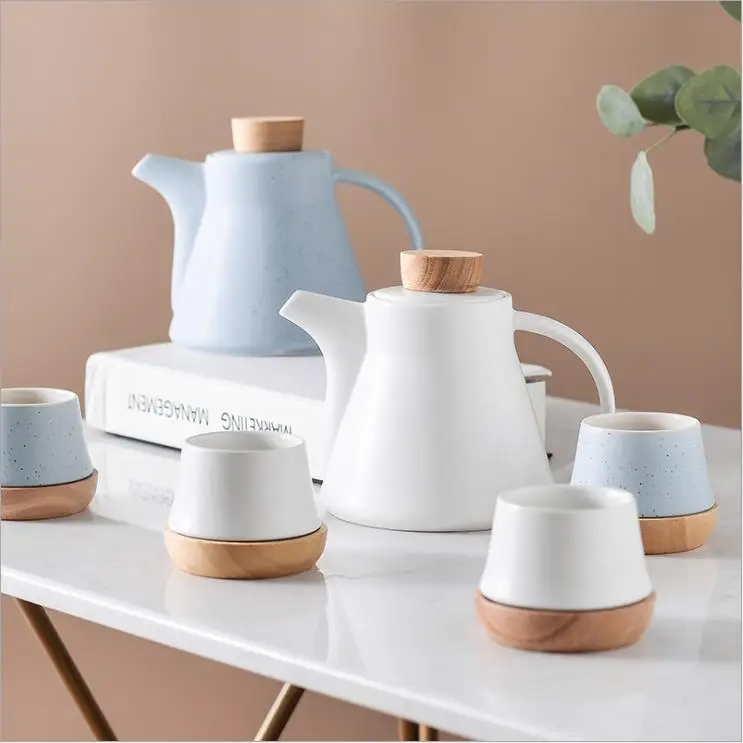 Arabic Coffee Pot with Cup Set Stainless Steel Teapot Wood Coaster Tea Cup Nordic Afternoon Tea Sets Ceramic Tea Set Gift Box