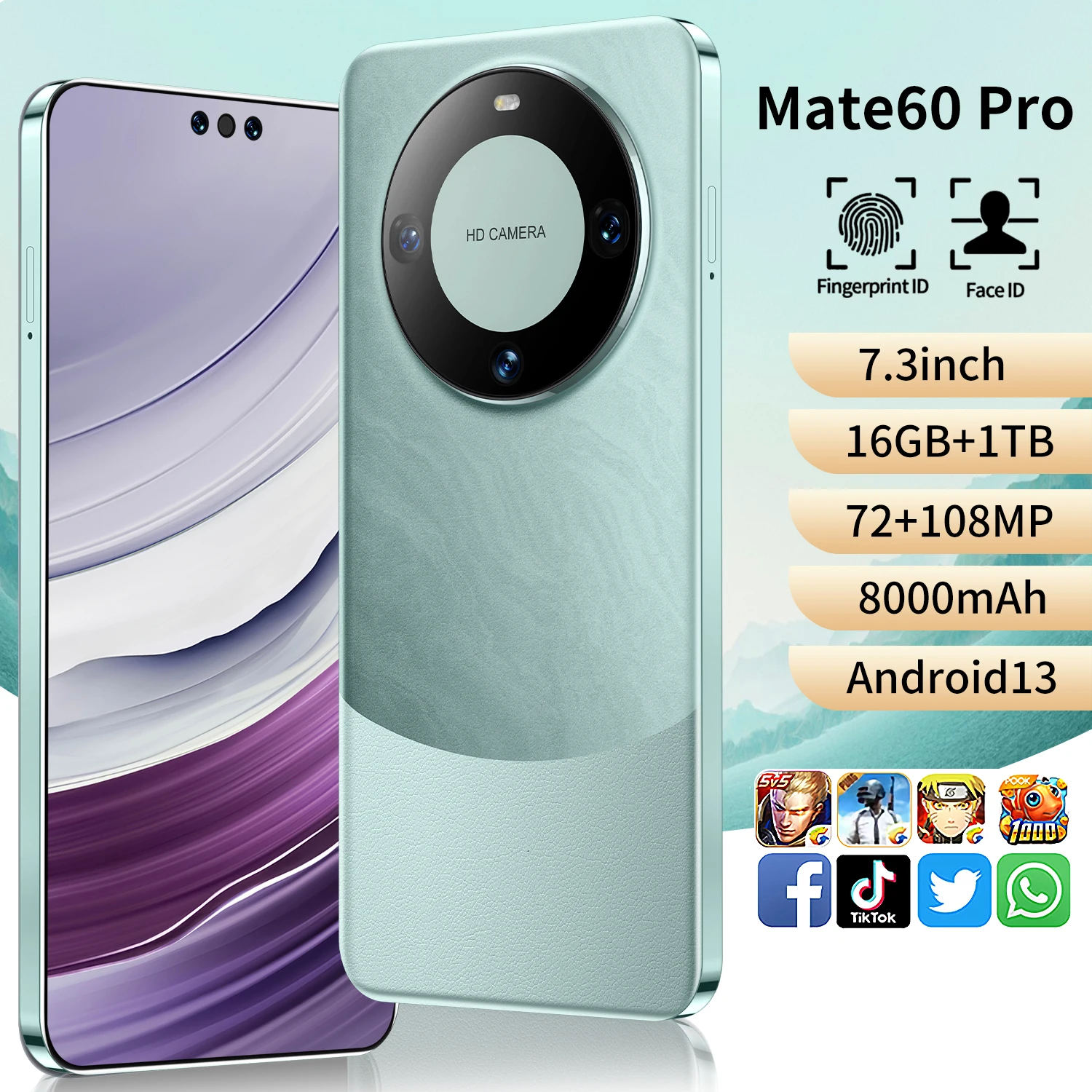 2023 original new Mate60 Pro 16GB+1TB 8000Mah large capacity 5GAndroid cell mobile phone Dual SIM GPS GSM Google LTE smart phone