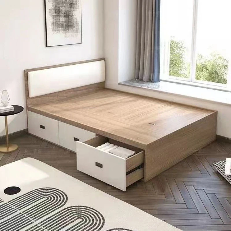 Modern Design King and Queen-Size Wooden Bed Frame with 3 Drawers Storage Headboard Charging Station for Home Bedroom