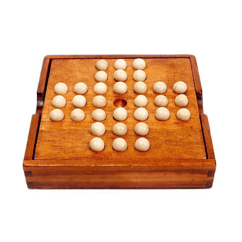 Brain Teaser solitaire Toy Vintage Style 33 Wood Marbles Bead Wooden Solitaire Board Chess Game