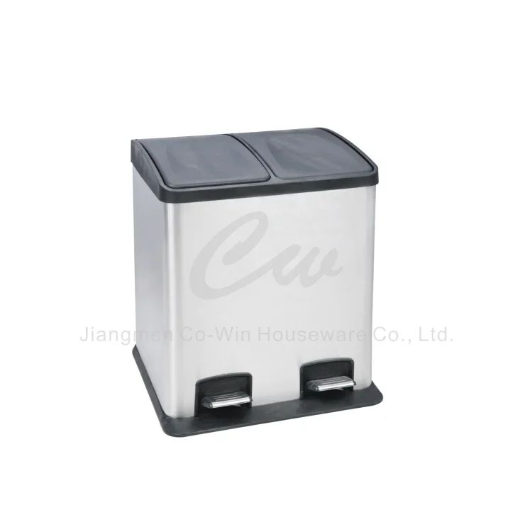 16 Gallon Modern Style Stainless Steel Pedal Bin Waste Bin Trash Bin with Plastic Inner Bucket Rectangular Kitchen Trash Can