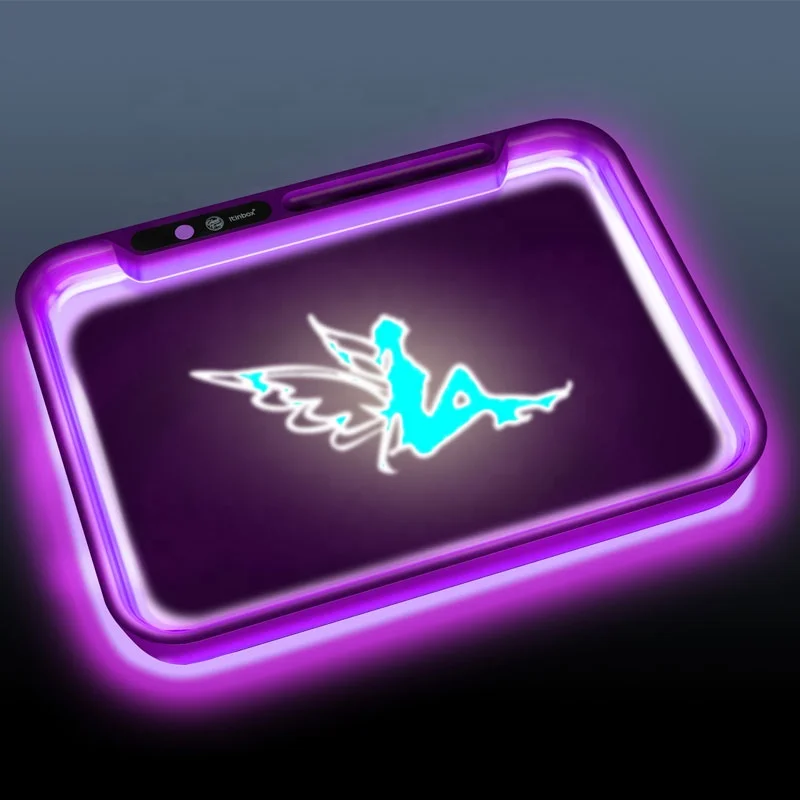 Подсвечивающий светодиодный пластиковый поднос с логотипом на заказ, поднос для травы, табака, дыма, светящийся поднос в темноте