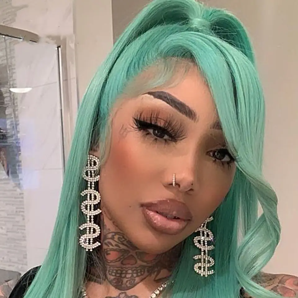Mint Green Colored HD Transparent Lace Frontal Wig Straight Short Bob Human Hair Wig 13x4 Lace Front Wigs For Women Human Hair