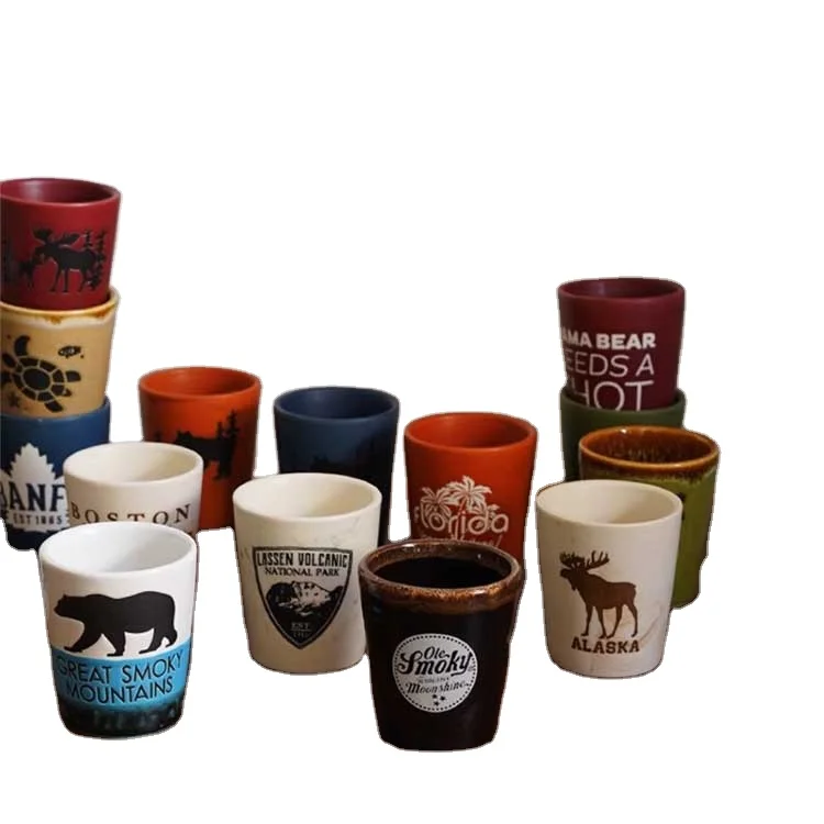 Custom Logo Ceramic 2oz Whiskey Cup Wine Sublimation Printing Souvenir Glass Shot Glass