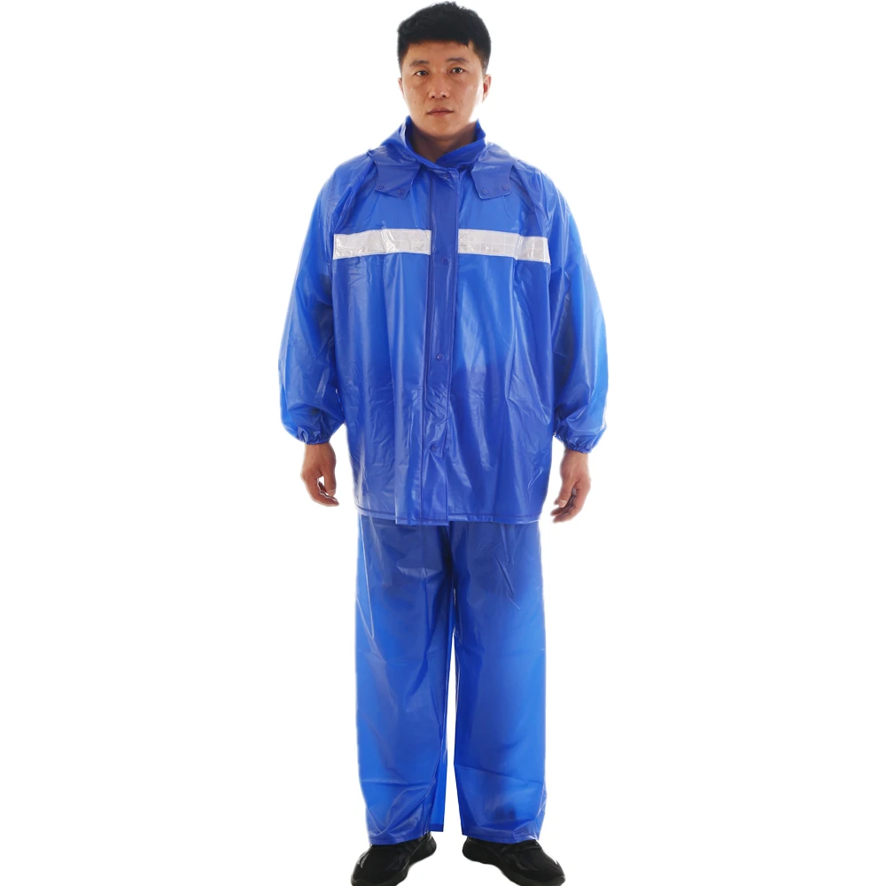 100% Waterproof Soft PVC Adult Rainwear Transparent Split Raincoat with Pants