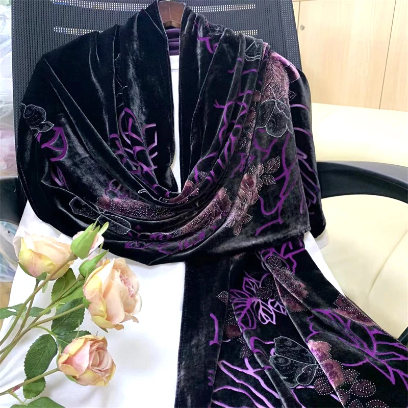 Hot Sale Velvet Scarf Silk Viscose Velvet Printed Custom Color Soft Velvet Scarf and Shawl
