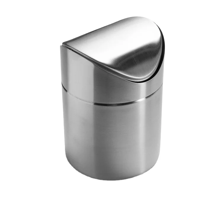 Mini Countertop Trash Can Brushed Stainless Steel Swing Top Trash Bin 1.5L