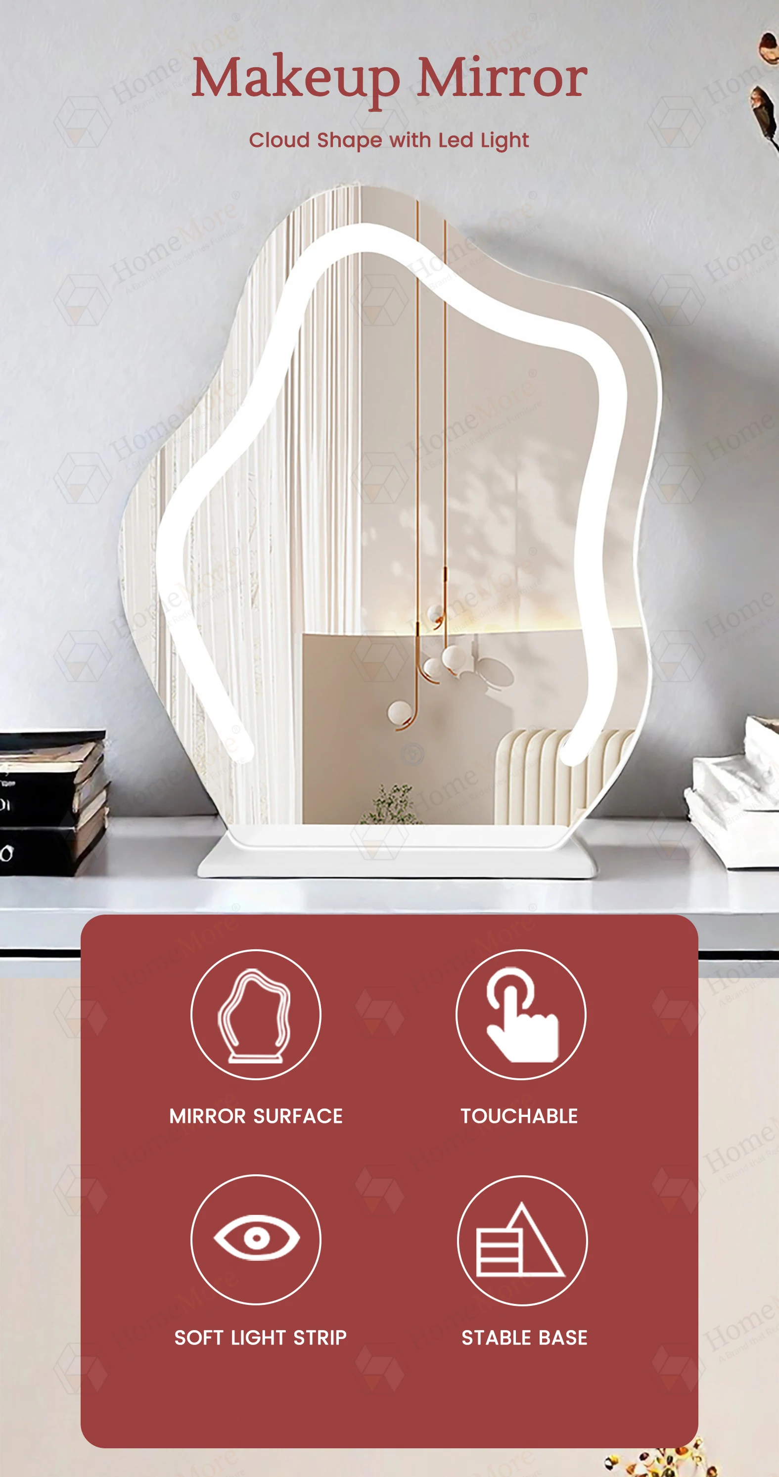 Hot sale on Irregular anti rust asymmetry Vanity LED mirror Modern design wall mounted mirror Resort Hotel Use Anti-fog