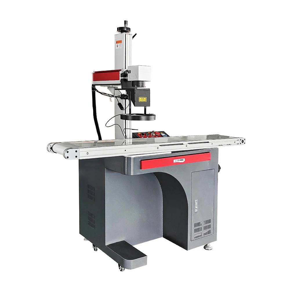 The best 50W 60W 100W fiber laser marking machine with CCD camera Key Button conveyor belt marking