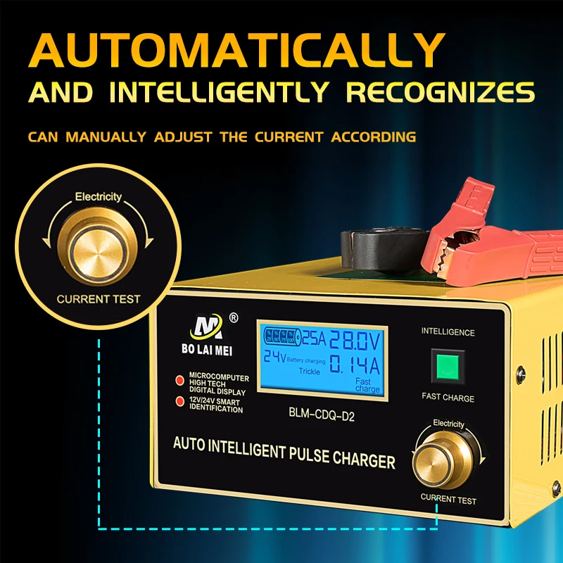 Universal Pulse Repair Lead acid 12V/24V 25A adjustable power battery charger for car truck forklift