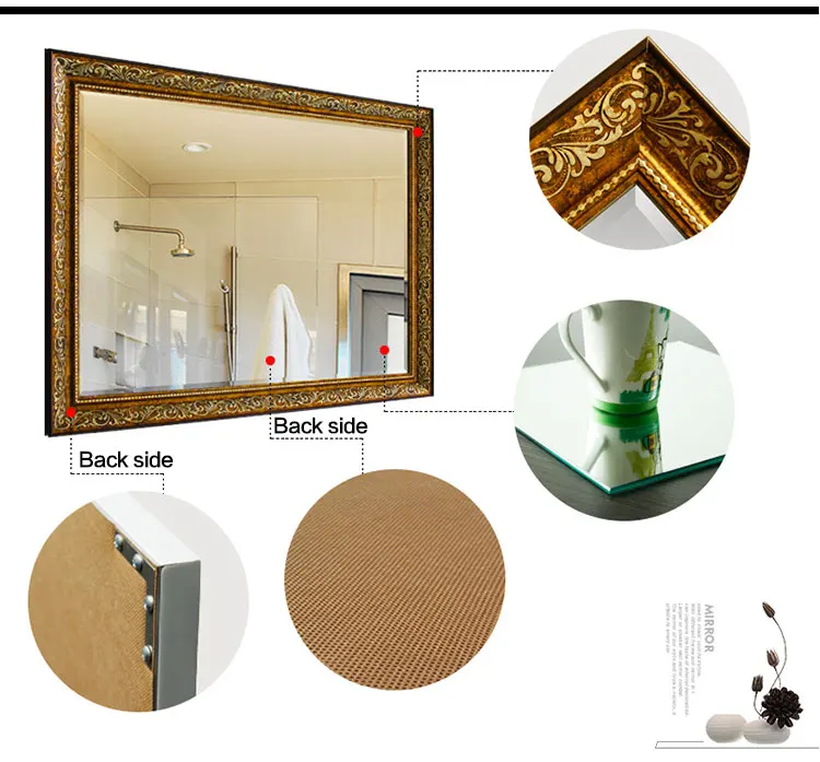 Waterproof European Style Framed Bedroom Wall Mirrors Decorative Silver Large mirrors