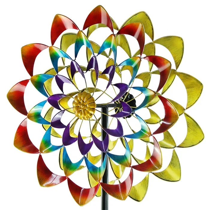 Hourpark wind spinner garden decoration ornament hook metal wind mill for home