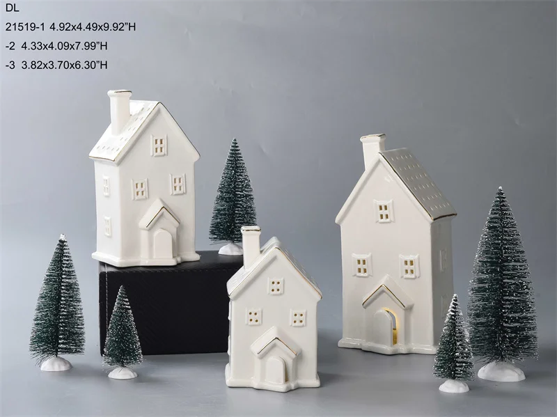 BESTCERA Christmas Decoration Porcelain Lighted Ceramic Christmas House With Led For Home Decor