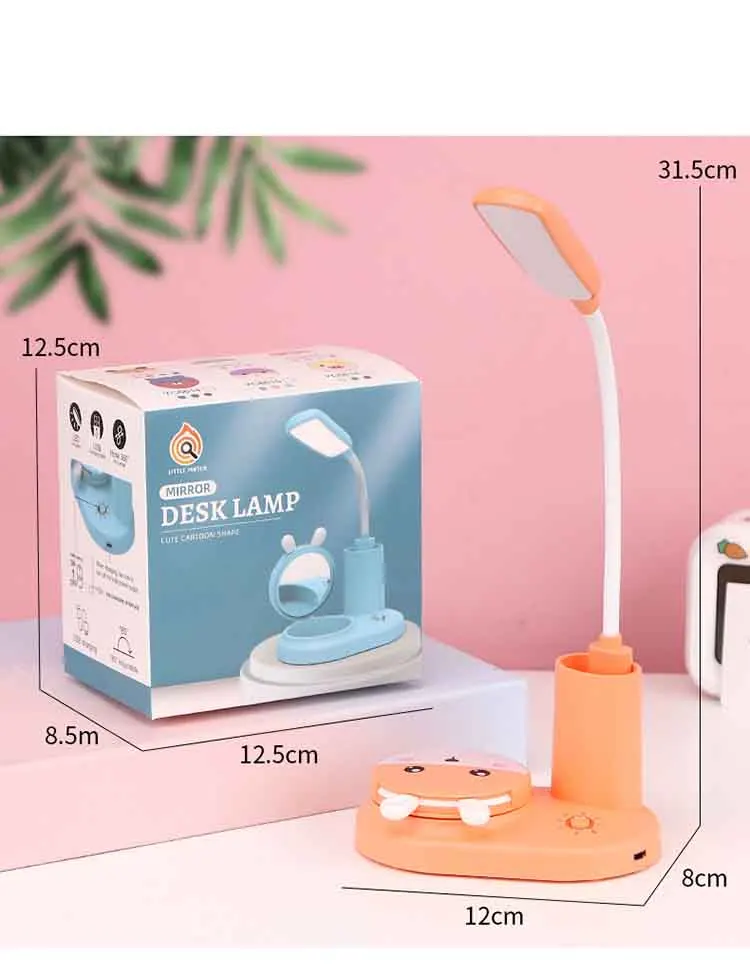 LED Makeup Mirror USB Charging Lamp Girls Bedside Lamp With Pen Holder Portable Table Lamp Night Light