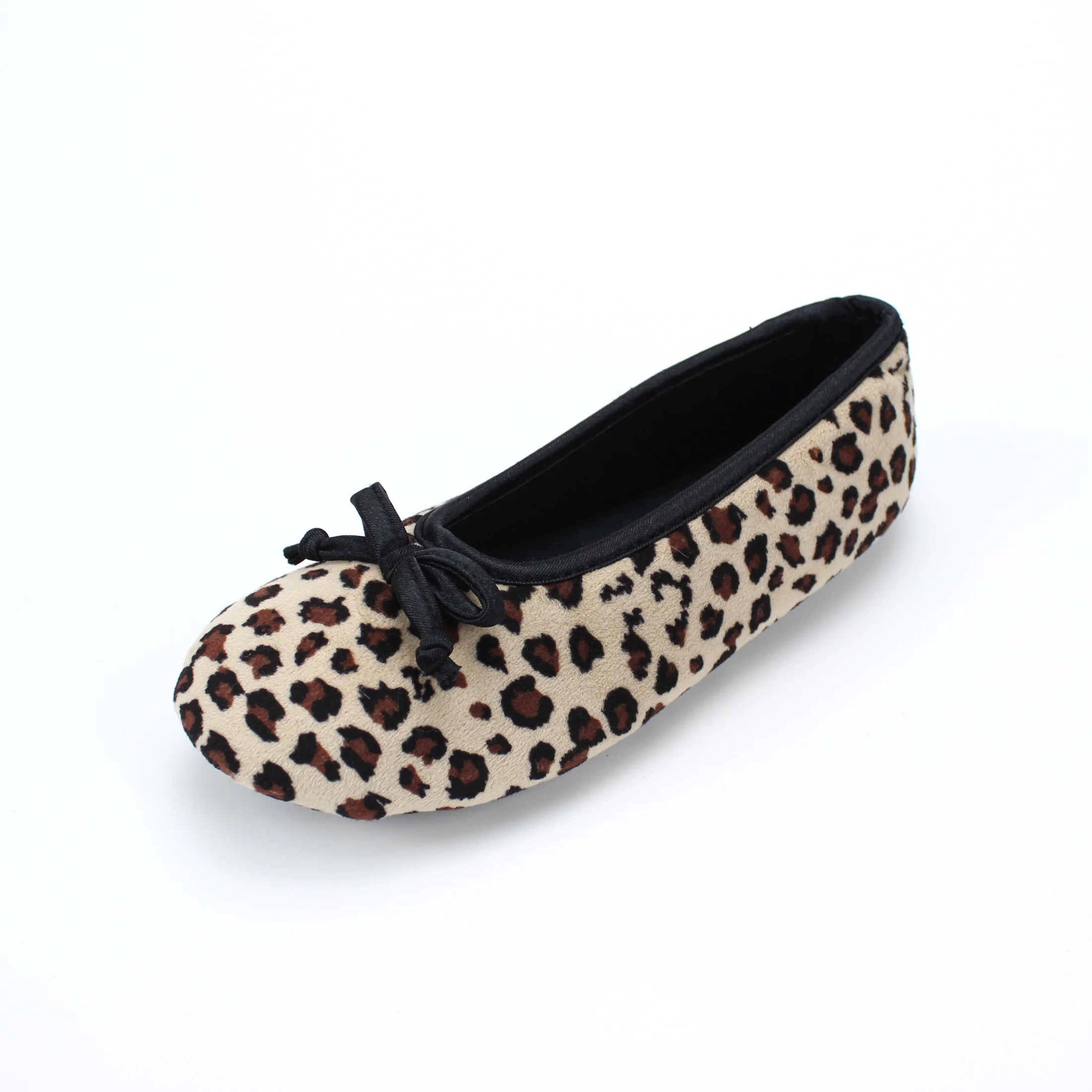 
Animal design upper with black bowknot and soft plush lining indoor slipper ballerina 