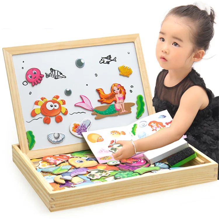 Hot Sell high quality kids puzzle toy educational wooden magnetic puzzle box
