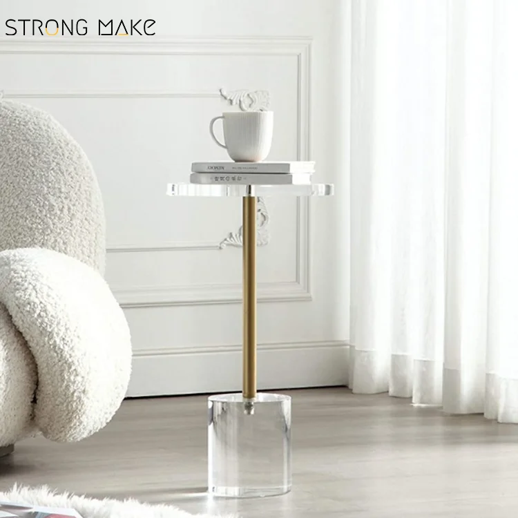 Modern Single Leg Clear Acrylic Martini Table End Transparent Cofees Round Acrylic Side Small Coffee Table For Living Room