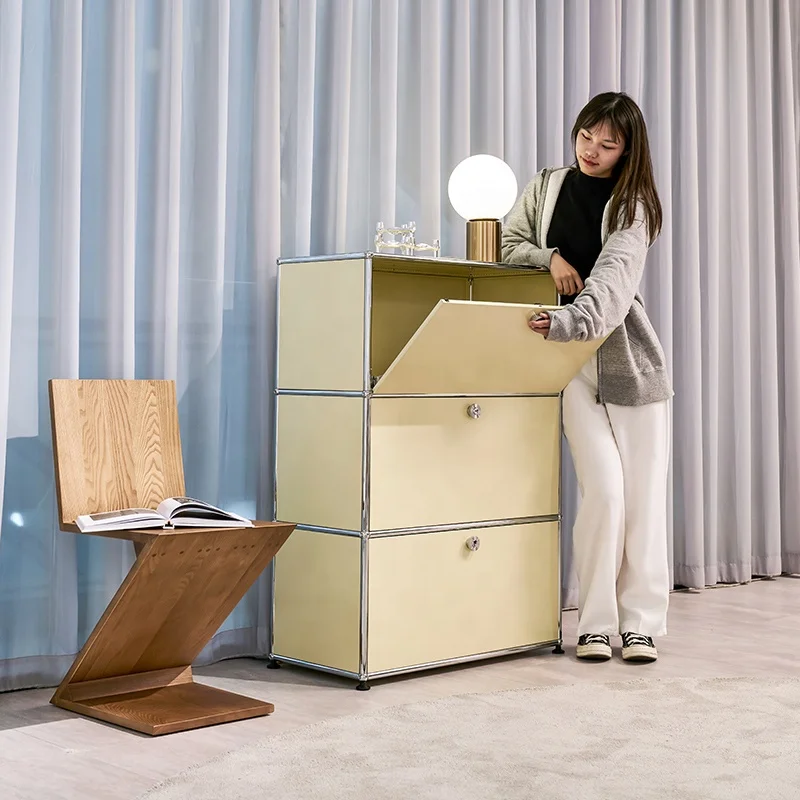 Modern light luxury creative modular cabinet free combination stainless steel wall console table