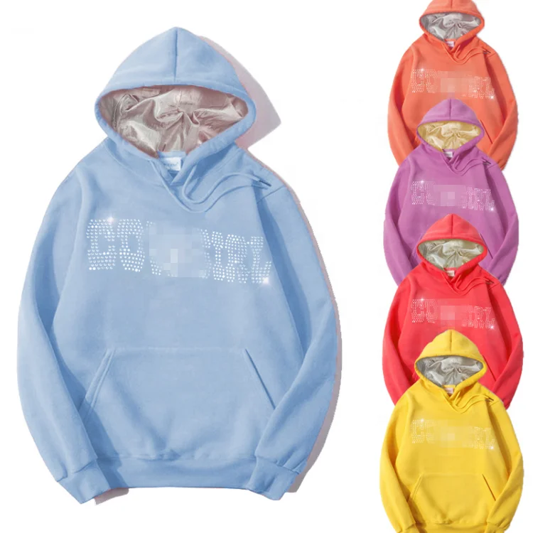 Hot Sale Oem Custom Rhinestone Hoodie Drawstring String Pullover Casual French Terry Diamond Hoodie Letter Rhinestone Hoodie