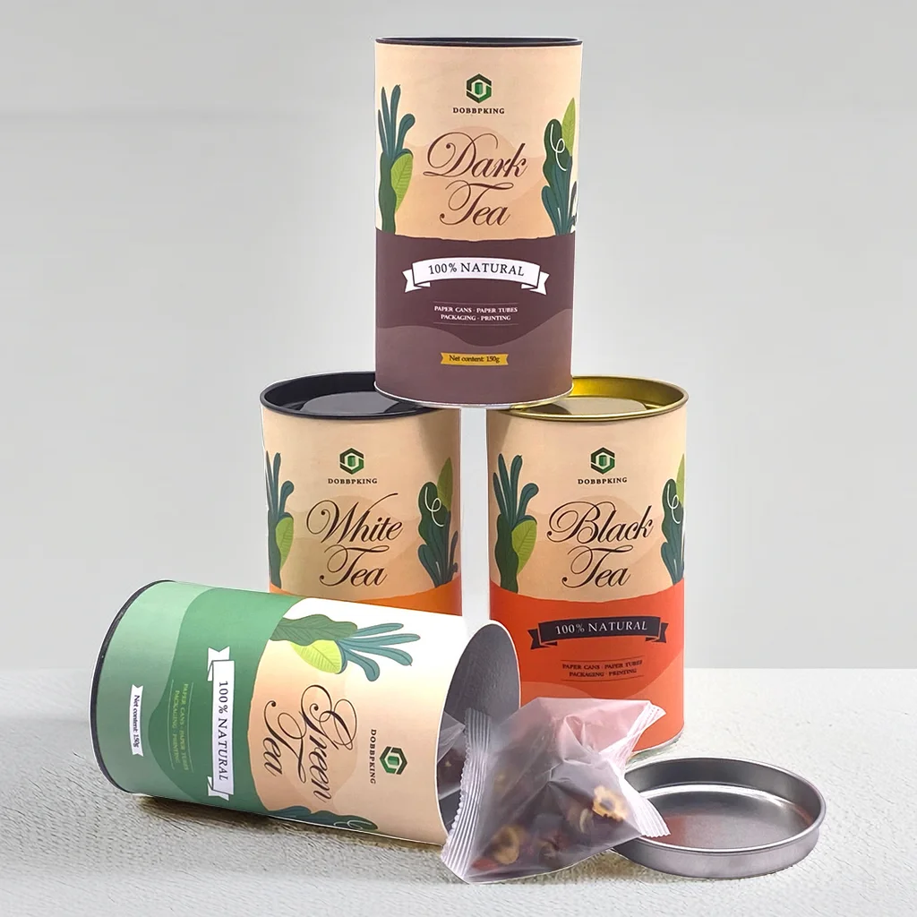factory direct sale professional design super food packing paper tube container tea tin round box with iron covering