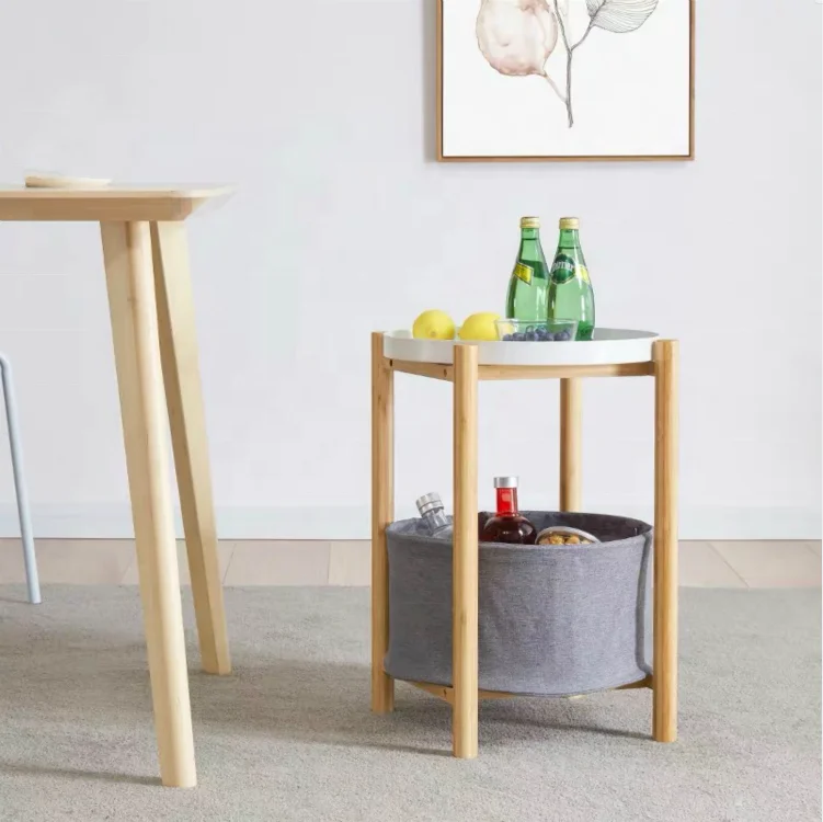 Natural Bamboo Living Room Furniture Small Tea Table Coffee Table with Basket