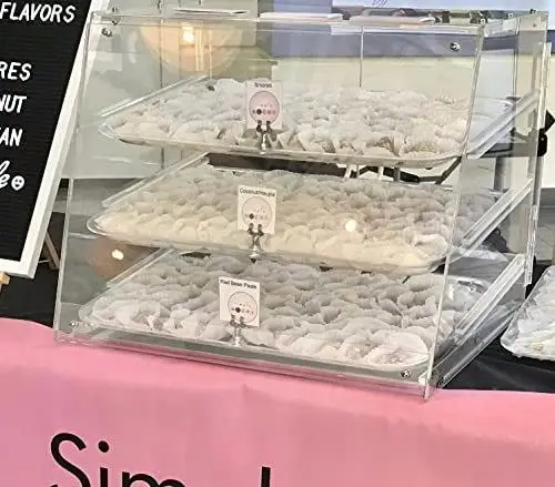 Spring Sign Wholesale 3 tray clear acrylic food bakery display case door for bar
