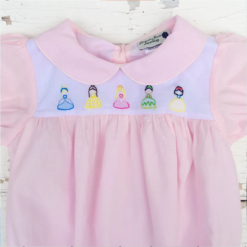 Embroidery Summer Baby Girl Beautiful Dress Wholesale Pink Monogram Heirloom Smocked Dress