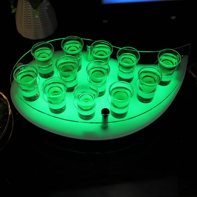 LED customize logo colorful rechargeable shot glass holder and bottle display stand