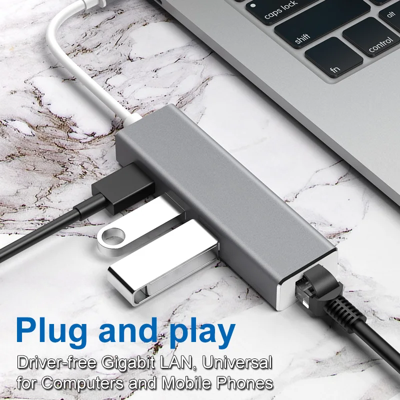 USB 3.1 HUB + TYPE-C to Gigabit network card,high speed transfer type-c usb converter Usb hub