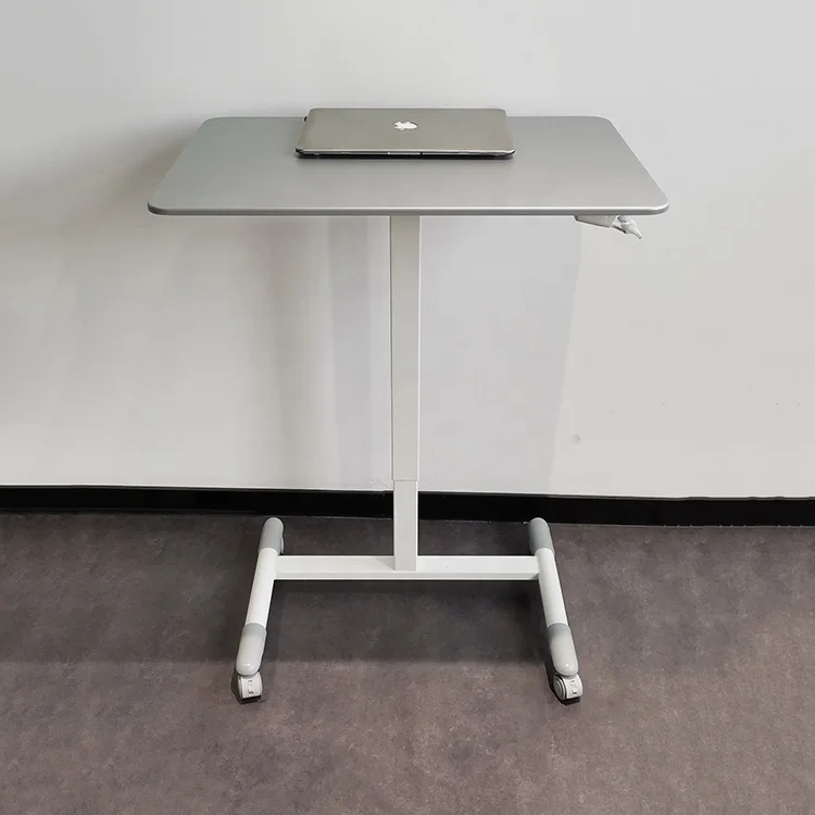 Movable Pneumatic Height Adjustable Standing Computer Desk Lifting Mobile Sit Stand up Desk with Wheels