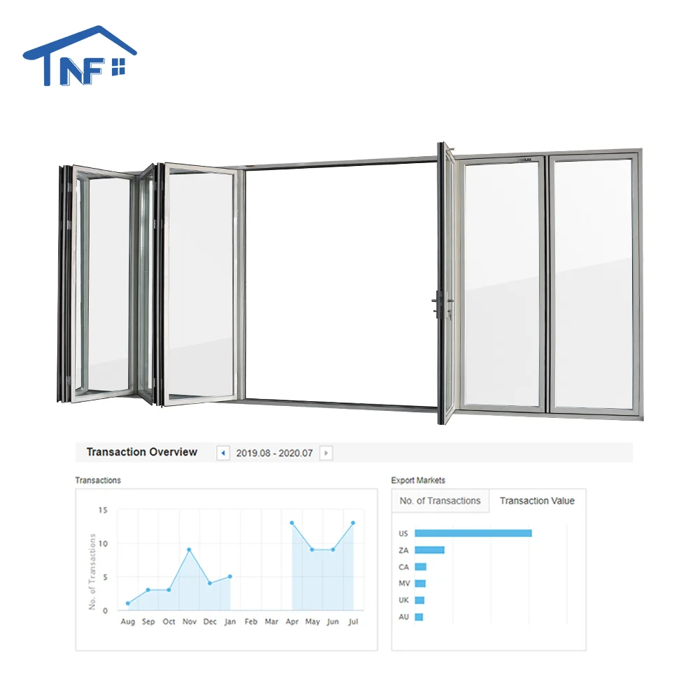 Customized Bifold patio Sliding Bi folding Door Exterior Balcony Aluminum Glass Folding Door