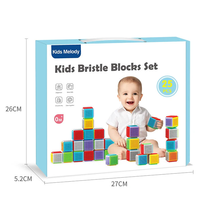 Kidsmelody Bristle Shape 3D Building Blocks Baby Sensory Blocks STEM Toy Set Educational blocks For kids 25pcs