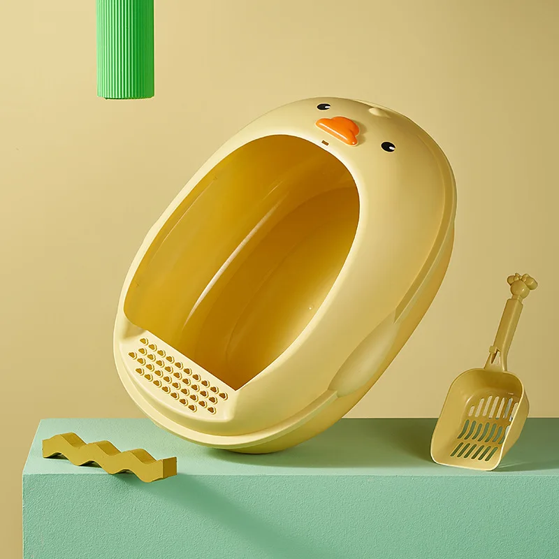 Wholesale Reusable Cat Litter Box Sifting Yellow Duck Shape Cat Toilet Anti-splash Litter Tray Large Space Cat Litter Box