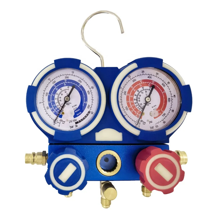 Refrigerant Pressure Gauge Aluminum valve Manifold gauge Set for R410A R32 R22 R134A with Charging hose refrigeration tool