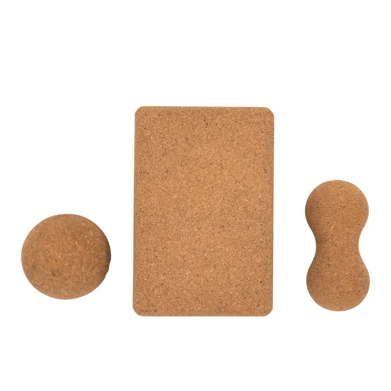 SHENGDE New Design Eco-Friendly Cork Yoga Block Set Custom Logo Pilates Foot Massage Ball Natural Cork Yoga Block
