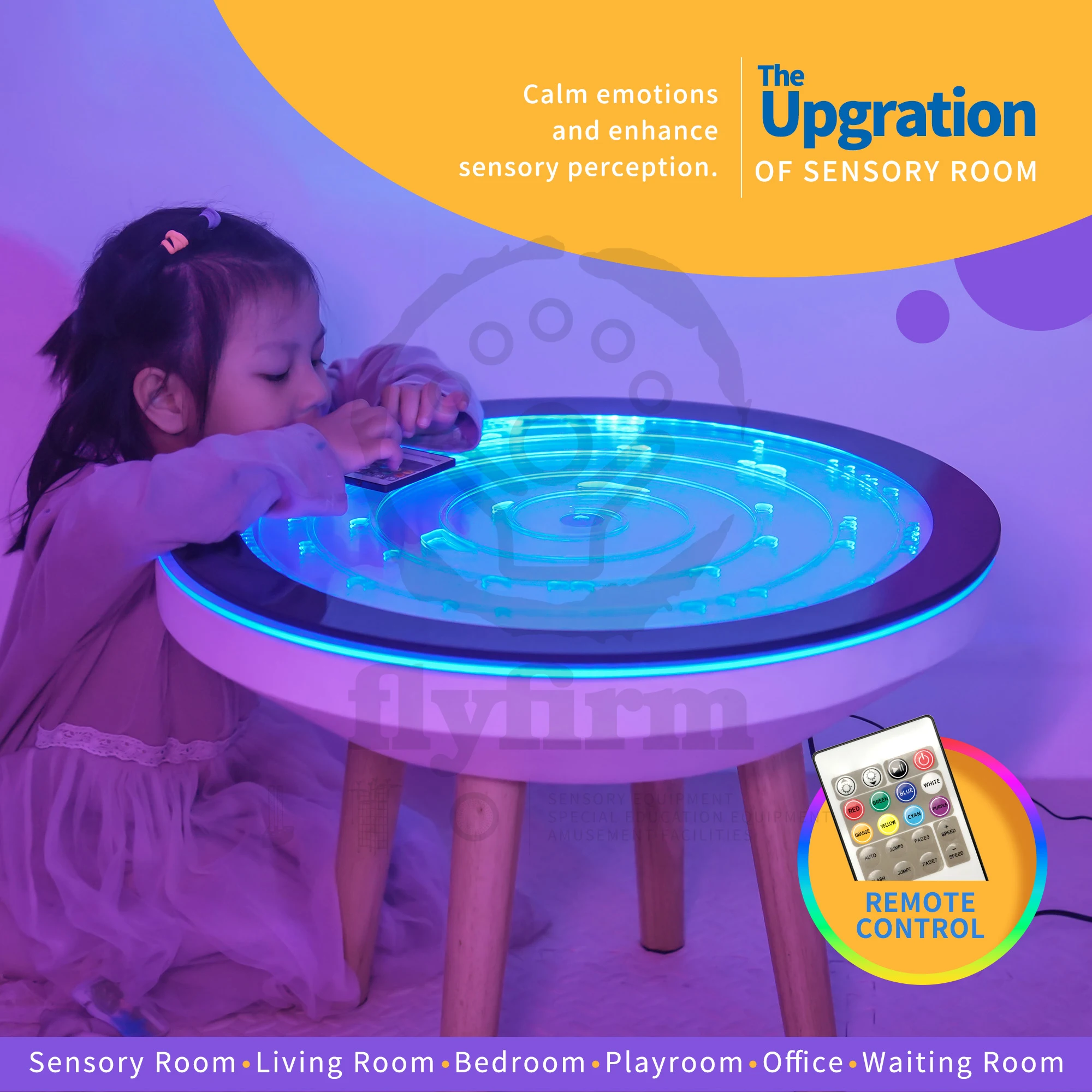 Flyfirm Round Flowing Bubble Table with Adjustable LED Lights Perfect for Bars, Sensory Rooms, and Visual Therapy