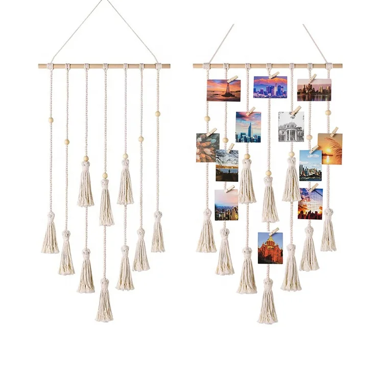 Hanging Display Wall Pictures Organizer Boho Home Office Teen Girl Room Decor Gift Birthday Holiday Party Macrame Photo Holder