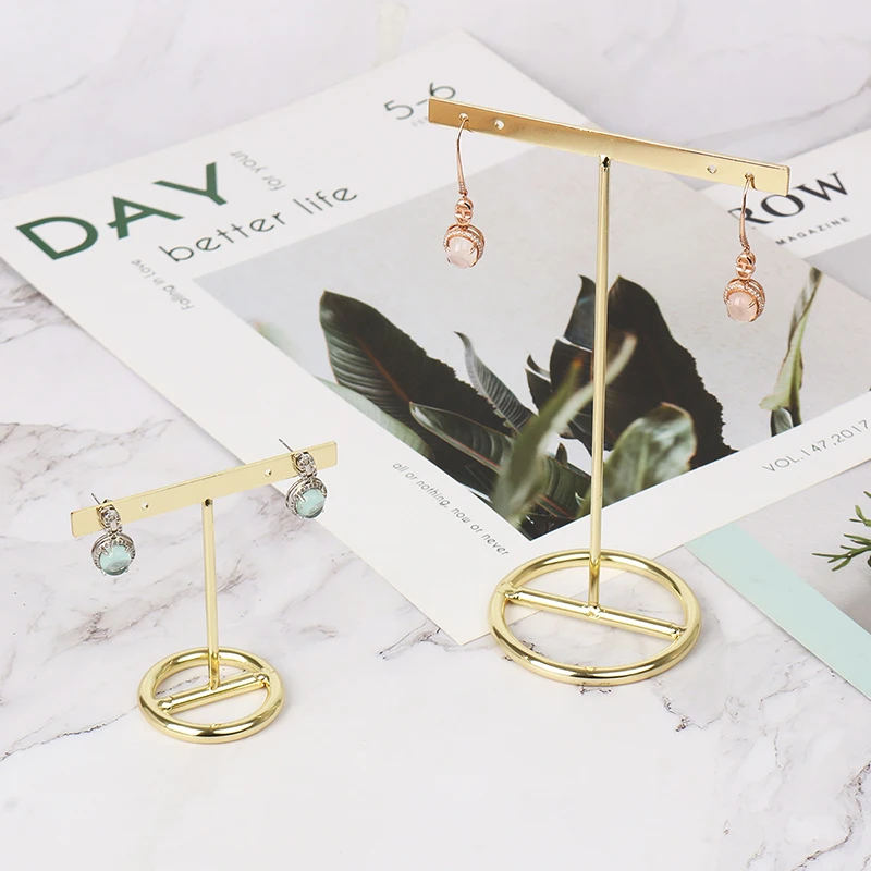 GP 50P T shape jewellery stable gold plated metal earrings stand jewelry display stand wholesale Buy one big get one small free