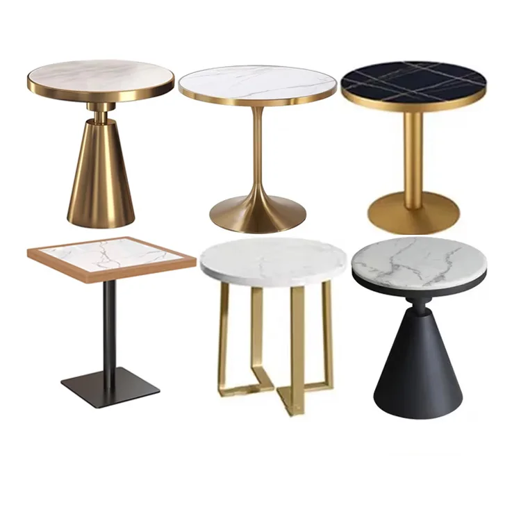 Custom round square shape sintered stone top stainless steel legs commercial indoor cafe restaurant furniture tables
