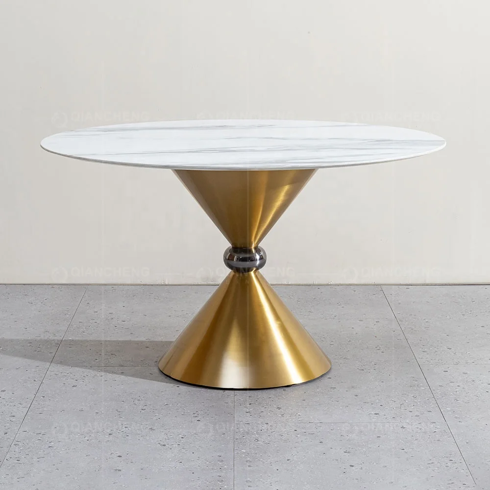 Hot sales modern luxury dinning kitchen white marble gold round dining table