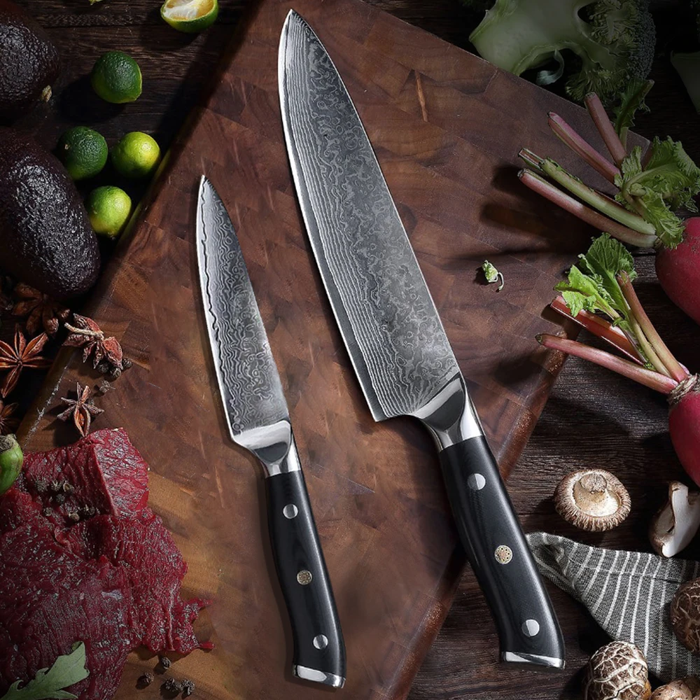 2Pcs Professional Japanese Damascus Kitchen Knife Set