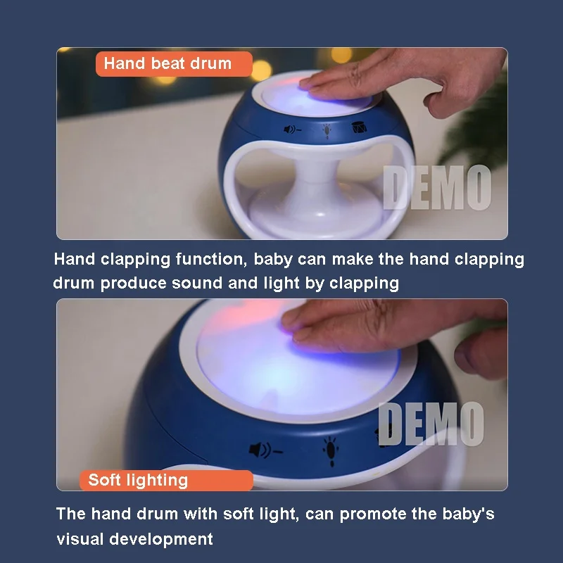 Baby hand beat drum musical instrument toy toddler early learning electronic rotating projection hand clap drum with light music