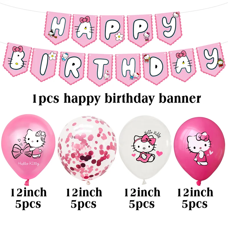 Factory Wholesale Birthday Party Balloon Decorations Set Hello Kitty Latex Helium Balloon Inflatable Kids Party Balloons Set
