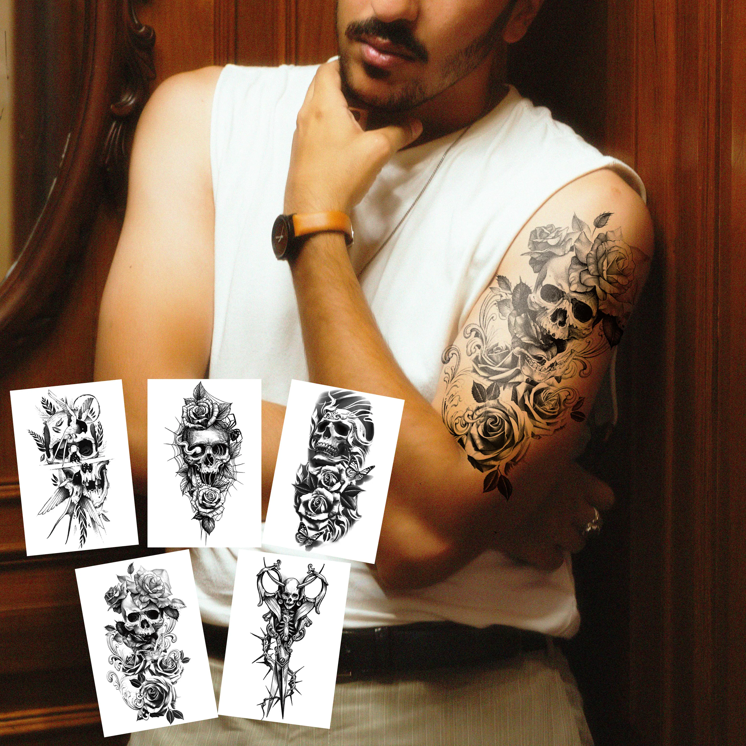 Custom Sexy Lower Back Skeleton Tatoo Sticker Skull Waterproof Men Temporary Tattoo